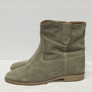 Isabel Marant Crisi Suede Ankle Boots in Olive Green Size 8 Casual Cowgirl Boho